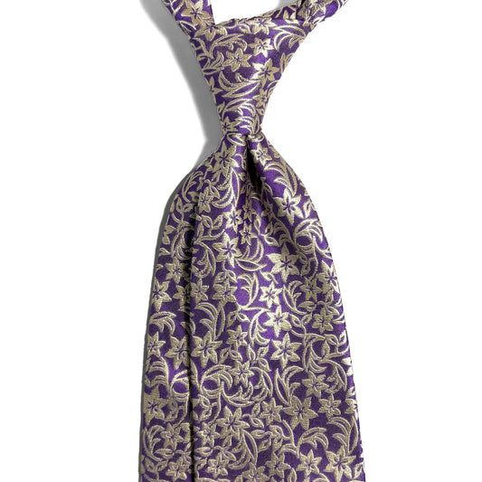 Light Purple Floral Motif Silk Jacquard Tie - Handmade in England