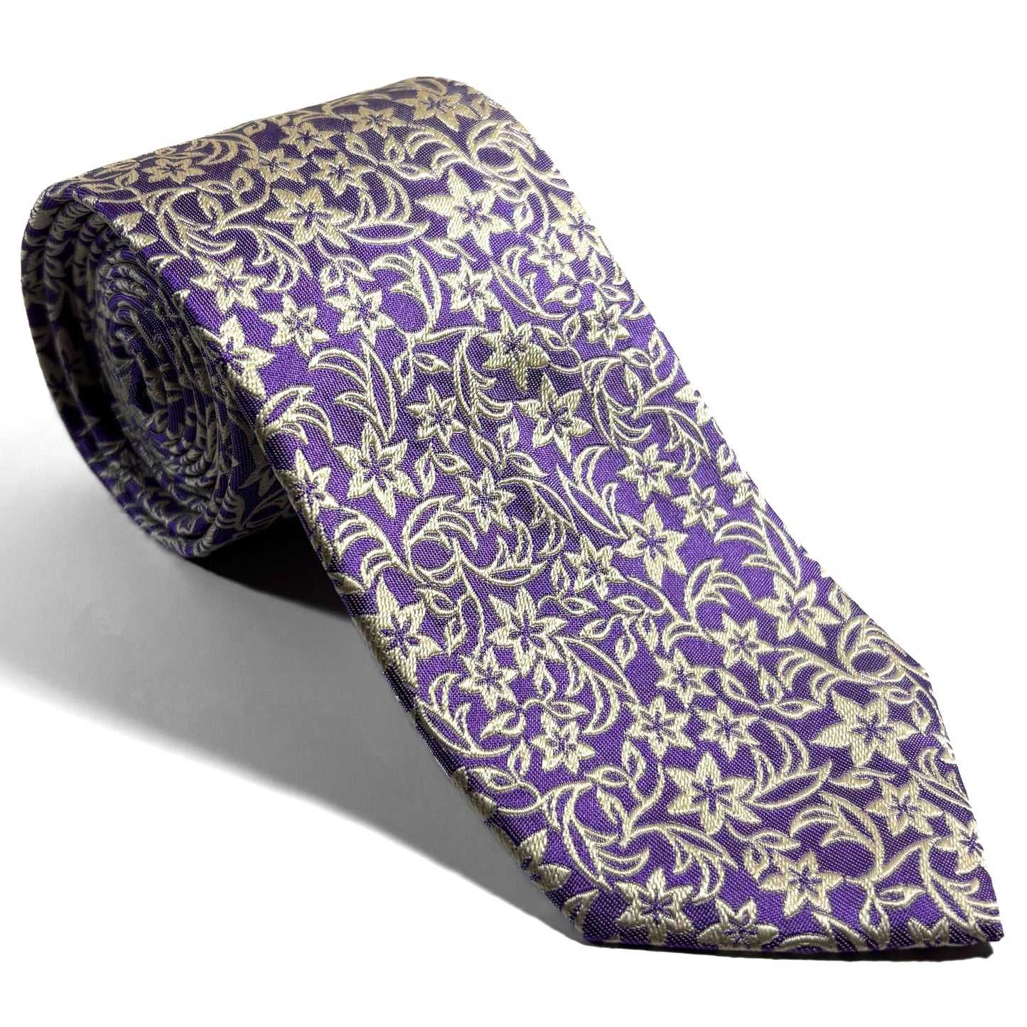 Light Purple Floral Motif Silk Jacquard Tie - Handmade in England