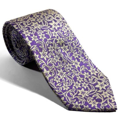 Light Purple Floral Motif Silk Jacquard Tie - Handmade in England