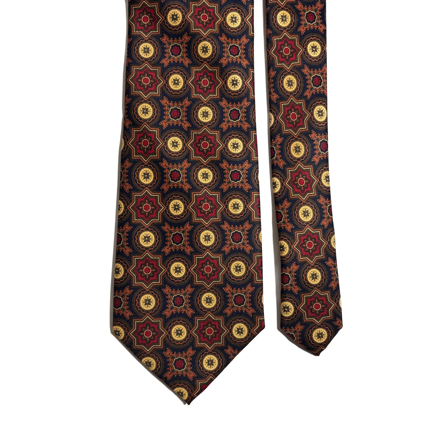 Navy Blue & Brown Geometric Printed Tie