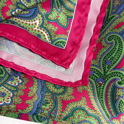 Magenta & Green Paisley Pocket Square