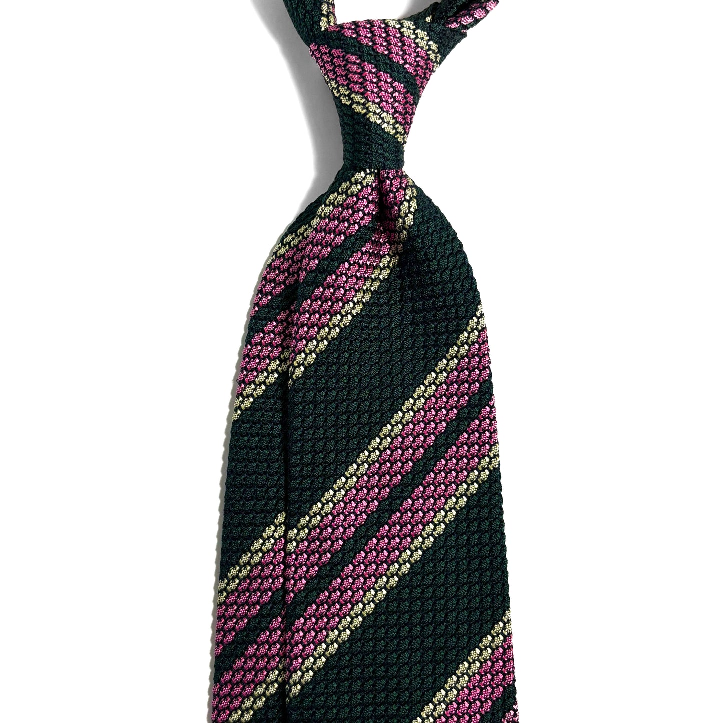 Forest Green & Pink Striped Silk Grenadine Tie (Garza Grossa) - Handmade in Italy