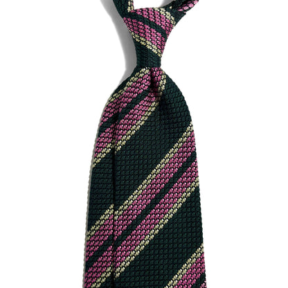 Forest Green & Pink Striped Silk Grenadine Tie (Garza Grossa) - Handmade in Italy