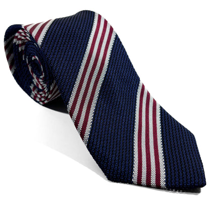 Navy Blue Striped Grenadine Tie - Handmade