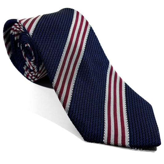 Navy Blue Striped Grenadine Tie - Handmade