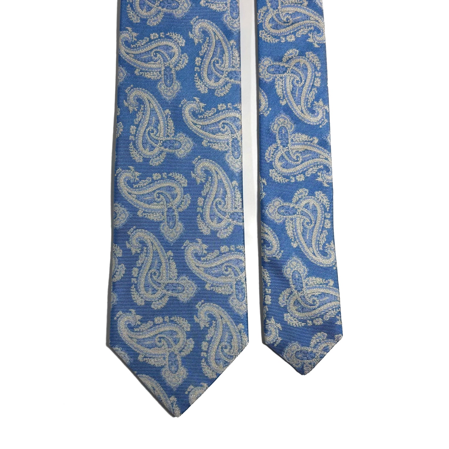 Light Blue Paisley Silk Jacquard Tie - Handmade in England