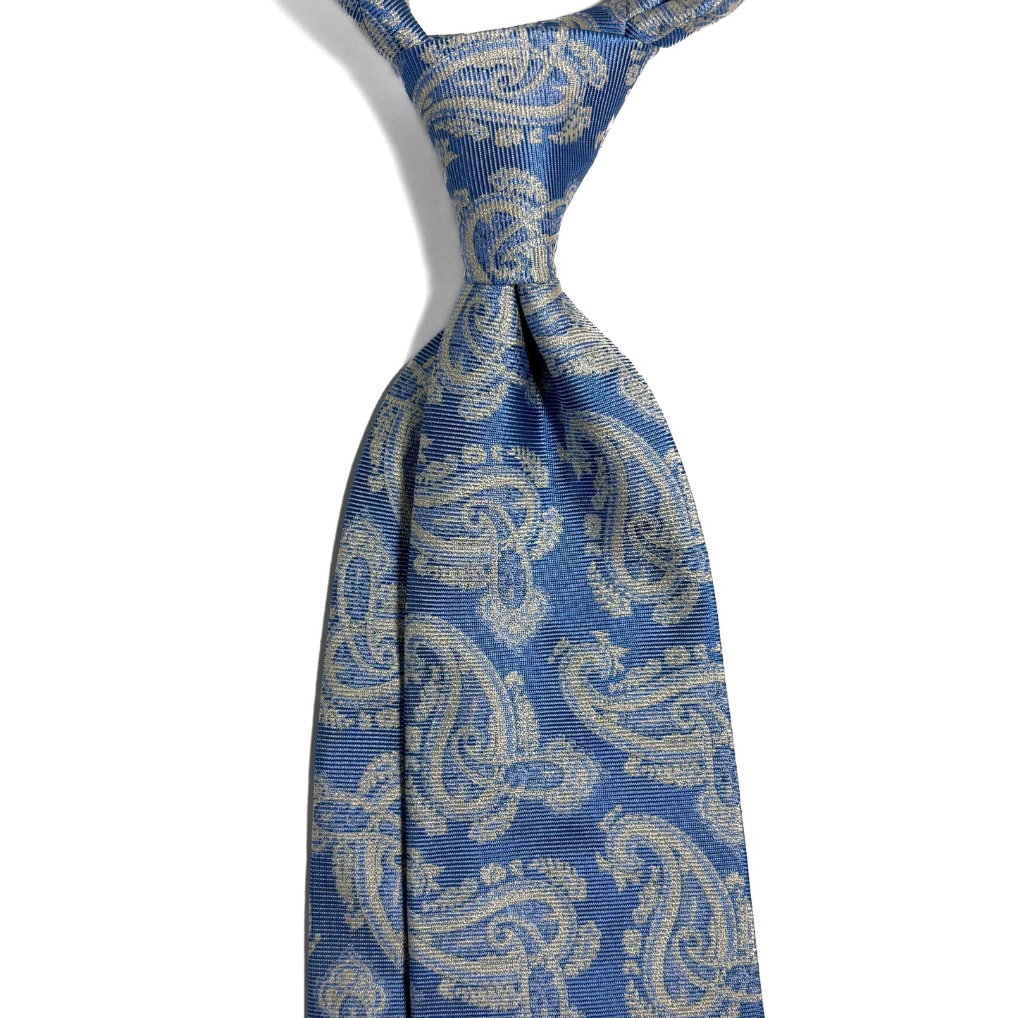 Light Blue Paisley Silk Jacquard Tie - Handmade in England