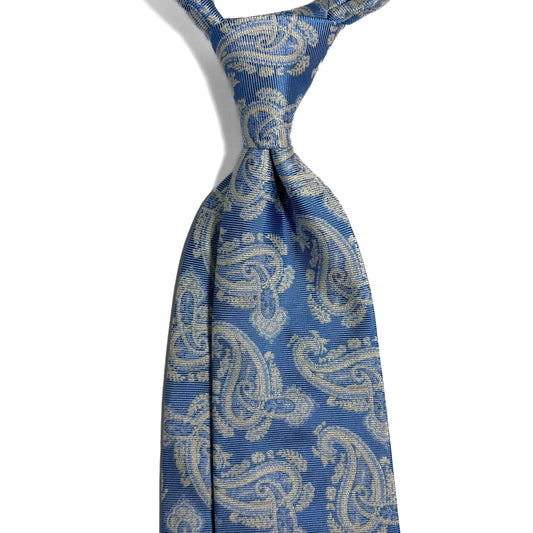 Light Blue Paisley Silk Jacquard Tie - Handmade in England