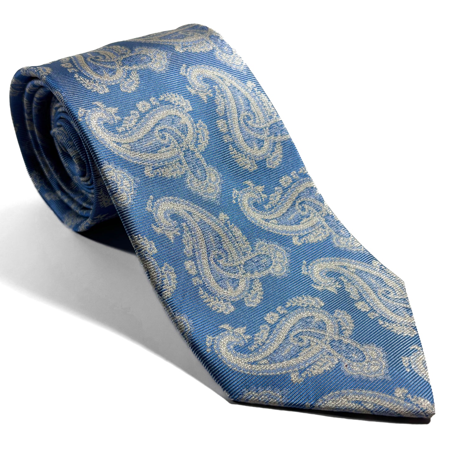 Light Blue Paisley Silk Jacquard Tie - Handmade in England