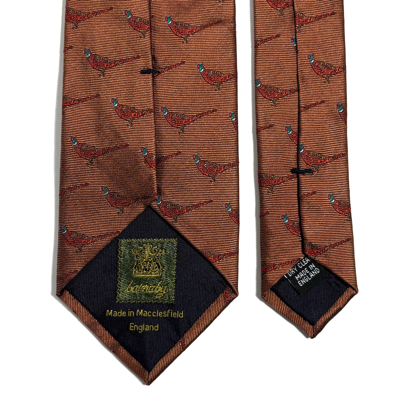 Brown Pheasant Motif Silk Jacquard Tie - Handmade in England