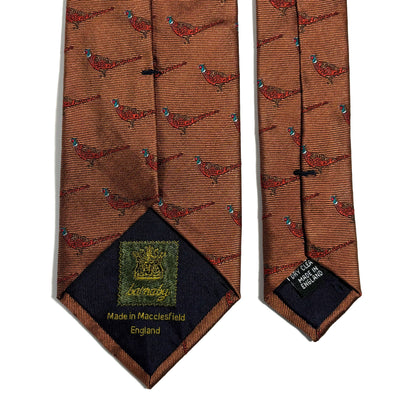 Brown Pheasant Motif Silk Jacquard Tie - Handmade in England