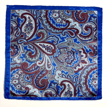 Royal Blue & Burgundy Paisley Pocket Square