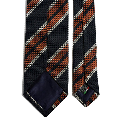 Deep Green & Orange Striped Silk Grenadine Tie (Garza Grossa) - Handmade in Italy