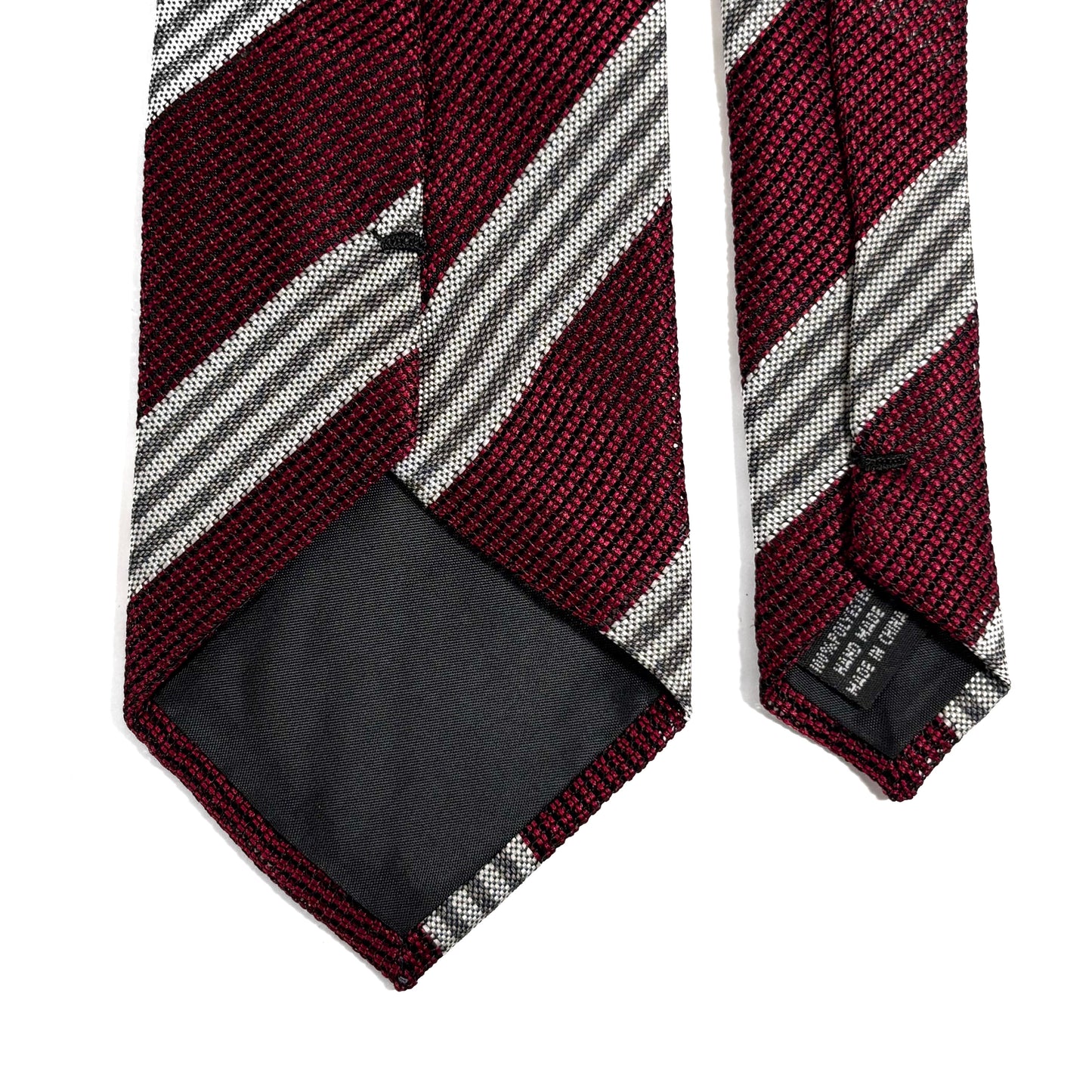 Burgundy & White Striped Grenadine Tie - Handmade