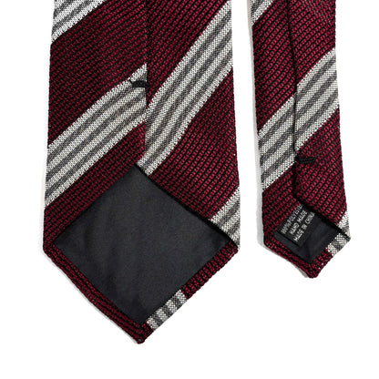 Burgundy & White Striped Grenadine Tie - Handmade