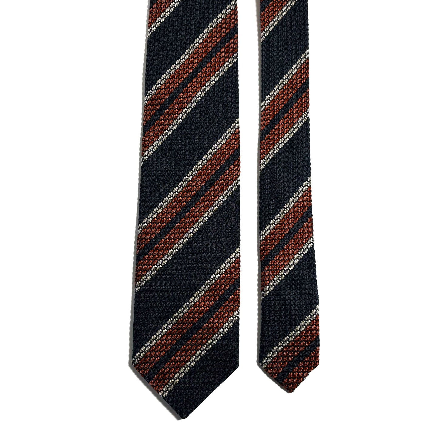 Deep Green & Orange Striped Silk Grenadine Tie (Garza Grossa) - Handmade in Italy