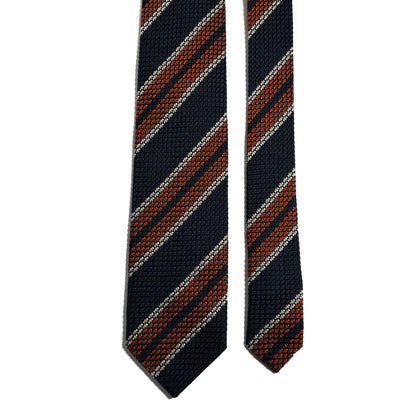 Deep Green & Orange Striped Silk Grenadine Tie (Garza Grossa) - Handmade in Italy