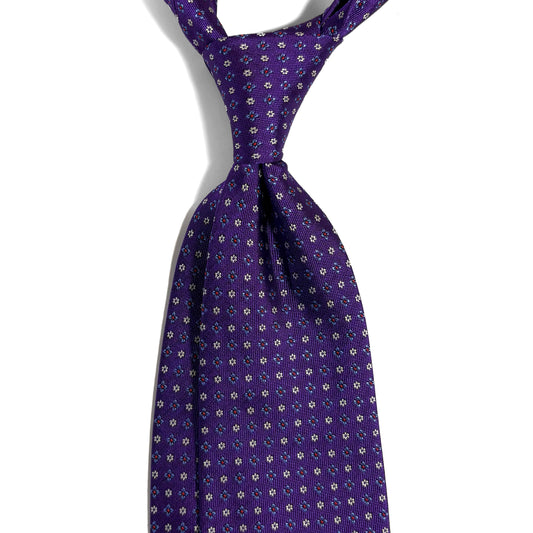 Purple Floral Silk Jacquard Tie - Handmade in England