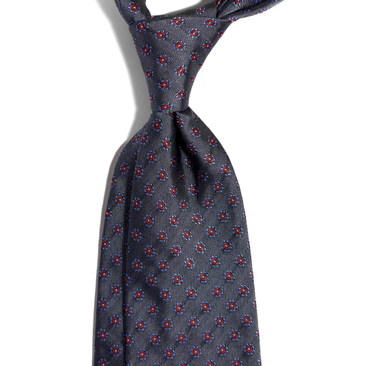 Gray Floral Silk Jacquard Tie - Handmade in England
