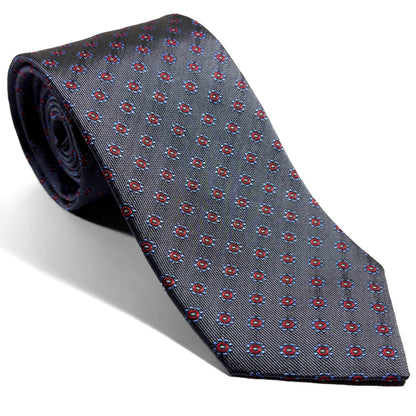 Gray Floral Silk Jacquard Tie - Handmade in England