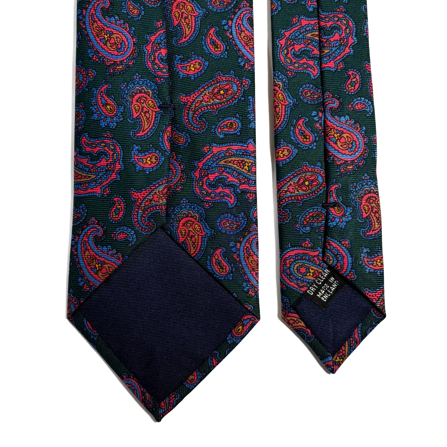 Hand-Printed Forest Green Paisley Silk Twill Tie - Handmade in England