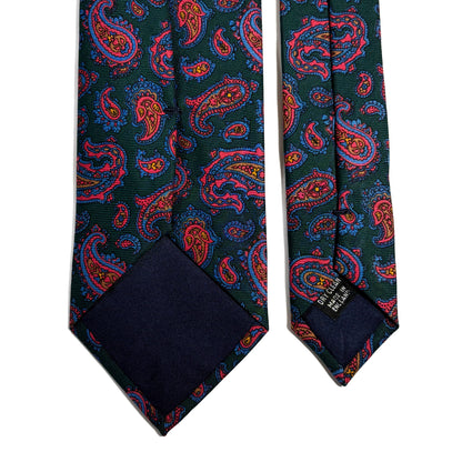 Hand-Printed Forest Green Paisley Silk Twill Tie - Handmade in England