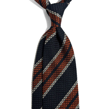 Deep Green & Orange Striped Silk Grenadine Tie (Garza Grossa) - Handmade in Italy