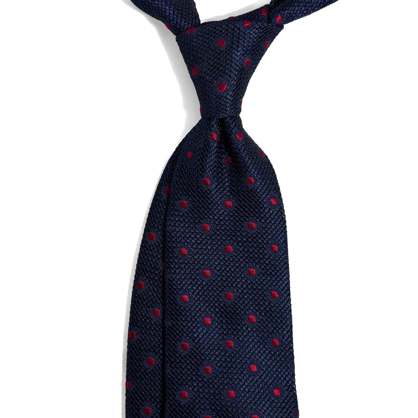 Navy Blue & Red Polka Dot Grenadine Tie - Handmade