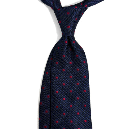 Navy Blue & Red Polka Dot Grenadine Tie - Handmade