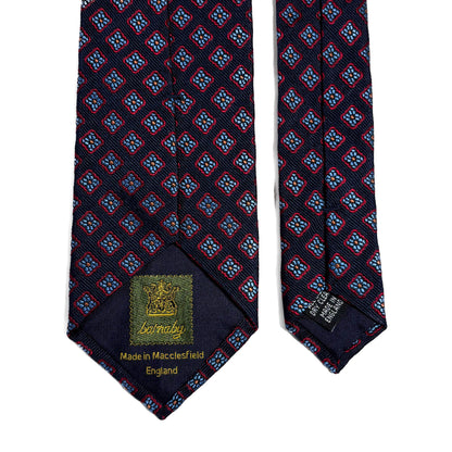 Navy Blue Geometric Silk Jacquard Tie - Handmade in England