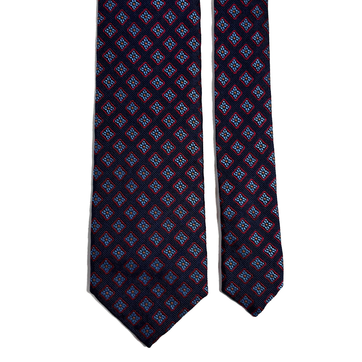Navy Blue Geometric Silk Jacquard Tie - Handmade in England