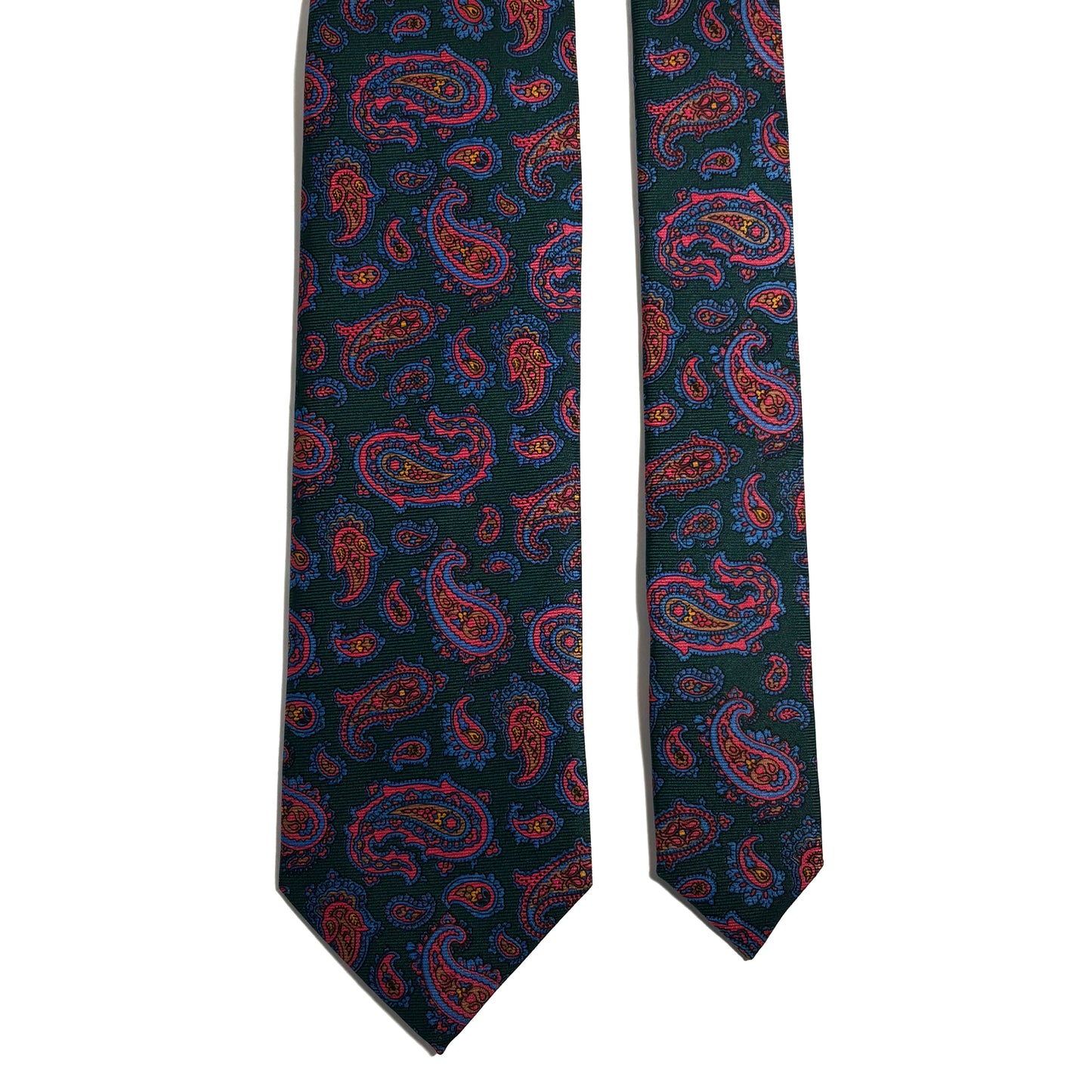 Hand-Printed Forest Green Paisley Silk Twill Tie - Handmade in England