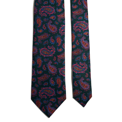 Hand-Printed Forest Green Paisley Silk Twill Tie - Handmade in England