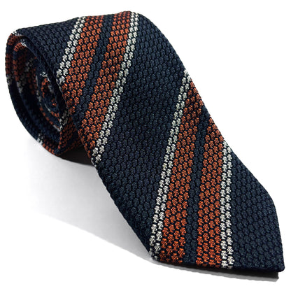 Deep Green & Orange Striped Silk Grenadine Tie (Garza Grossa) - Handmade in Italy