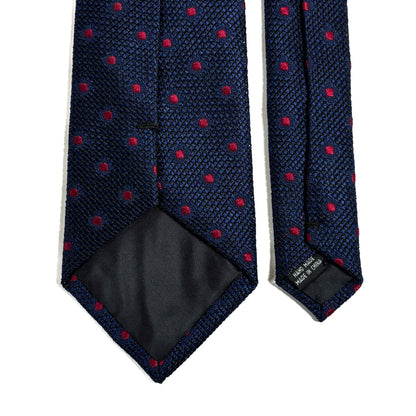 Navy Blue & Red Polka Dot Grenadine Tie - Handmade