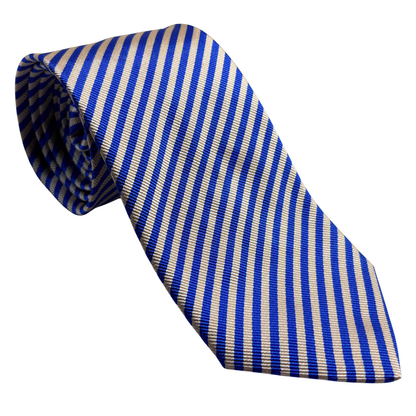 Blue & White Striped Silk Repp Tie - Handmade in England