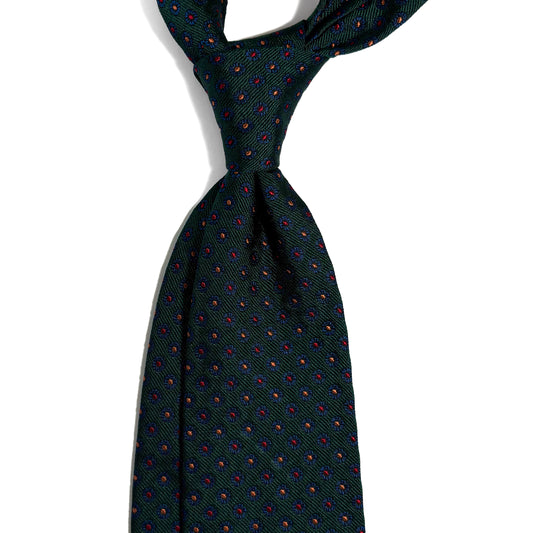 Forest Green Floral Silk Jacquard Tie - Handmade in England