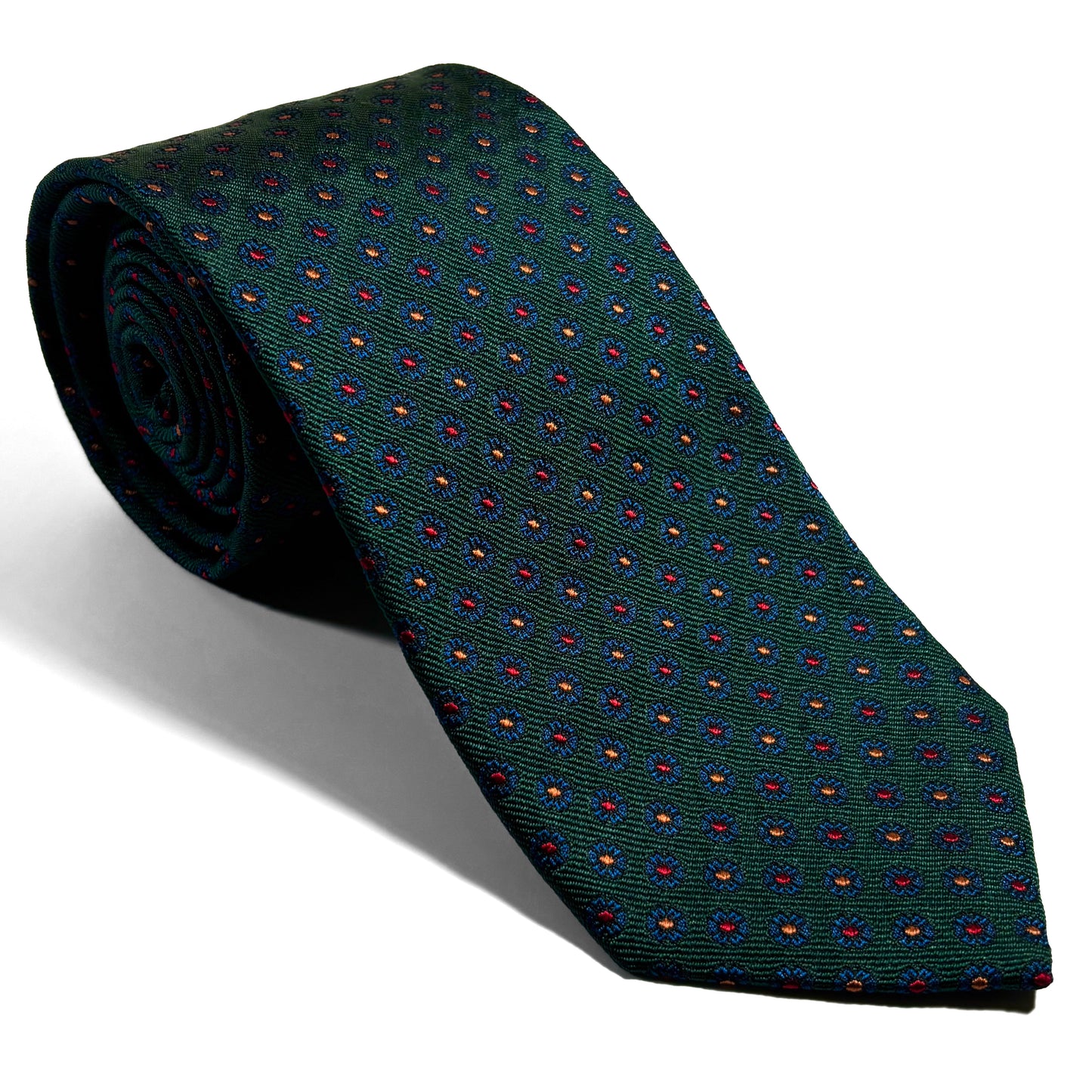 Forest Green Floral Silk Jacquard Tie - Handmade in England