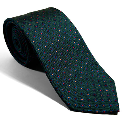 Forest Green Floral Silk Jacquard Tie - Handmade in England