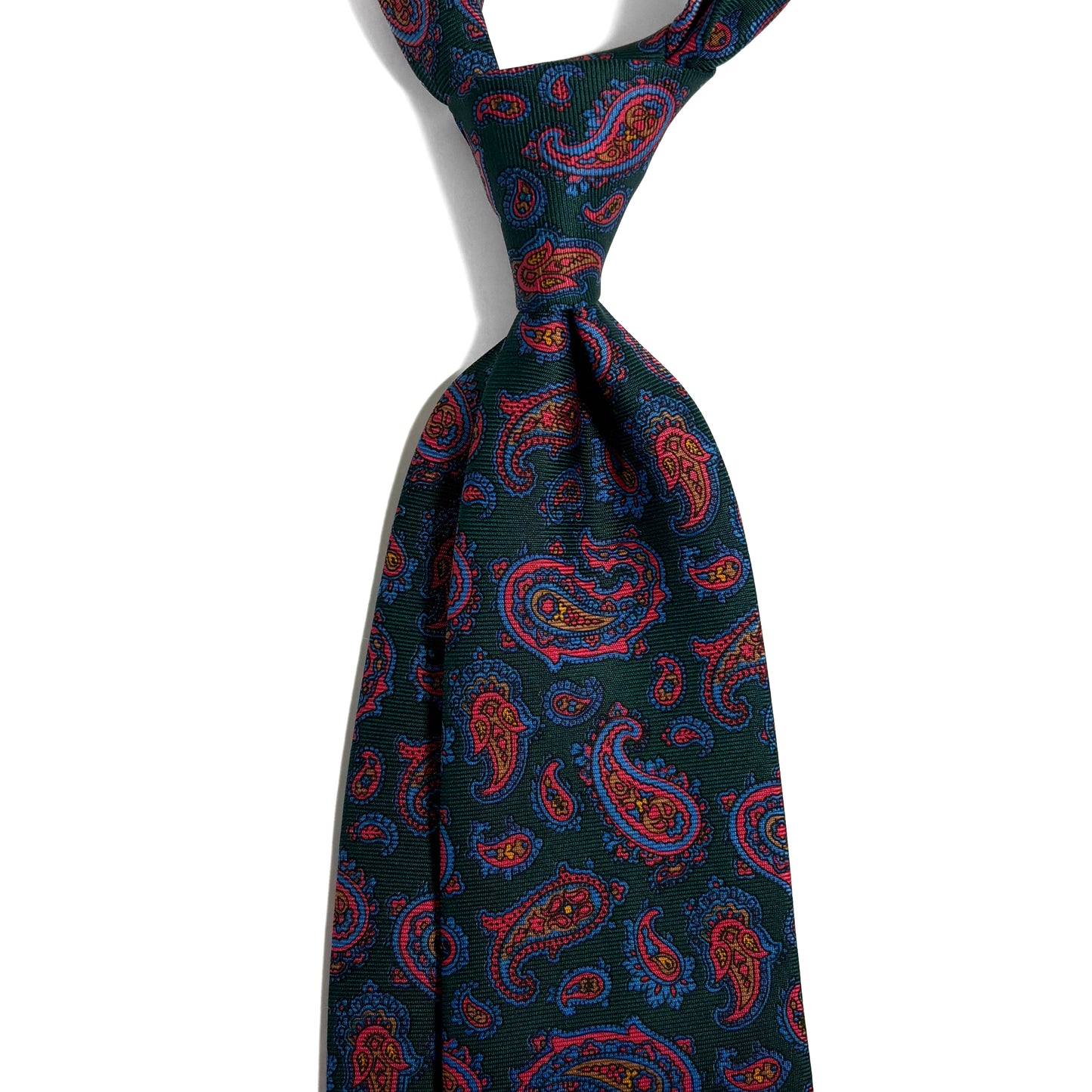 Hand-Printed Forest Green Paisley Silk Twill Tie - Handmade in England