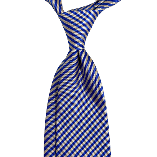 Blue & White Striped Silk Repp Tie - Handmade in England