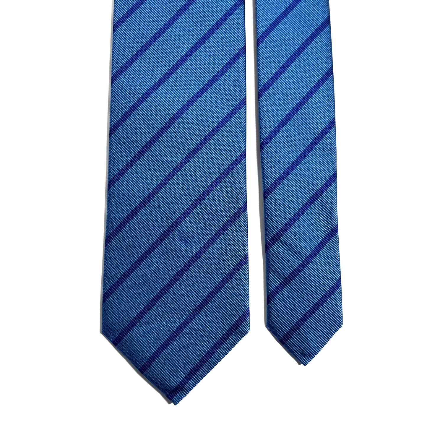 Light Blue Striped Silk Repp Tie - Handmade in England
