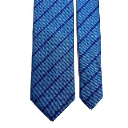 Light Blue Striped Silk Repp Tie - Handmade in England