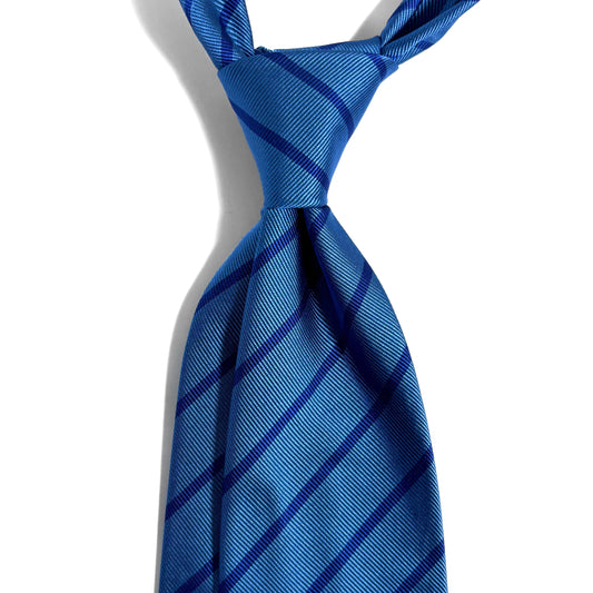 Light Blue Striped Silk Repp Tie - Handmade in England