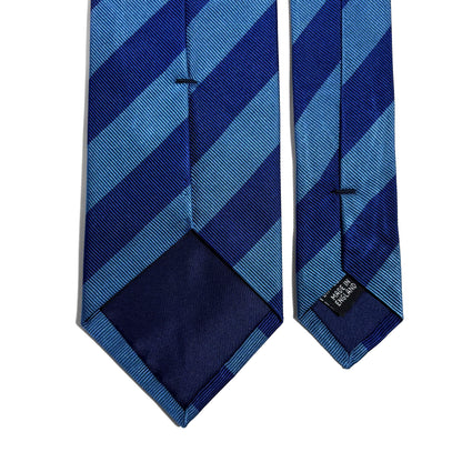 Blue Striped Silk Repp Tie - Handmade in England