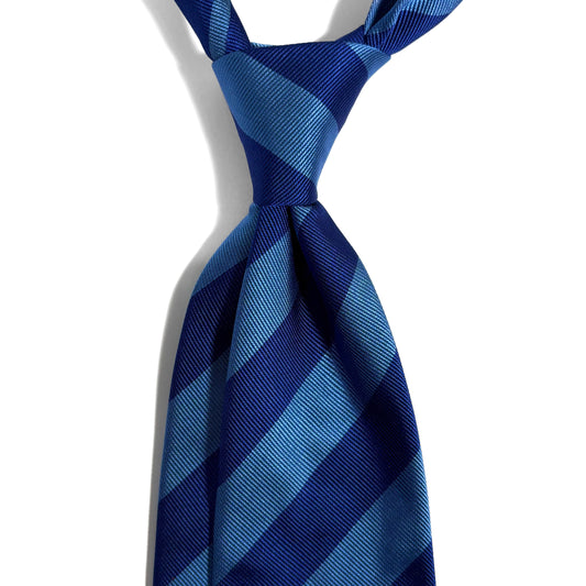 Blue Striped Silk Repp Tie - Handmade in England