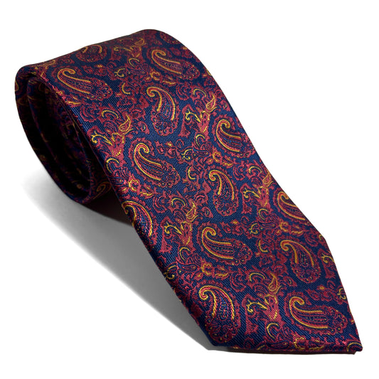 Navy Blue & Gold Paisley Jacquard Tie