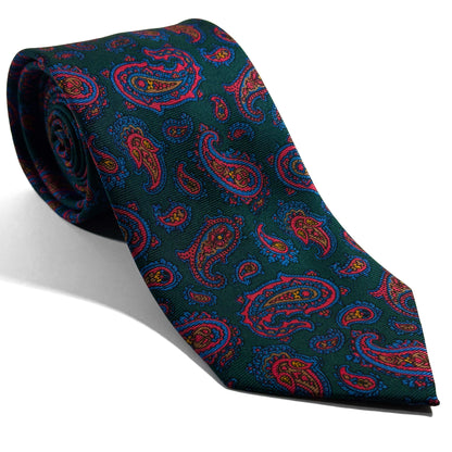 Hand-Printed Forest Green Paisley Silk Twill Tie - Handmade in England