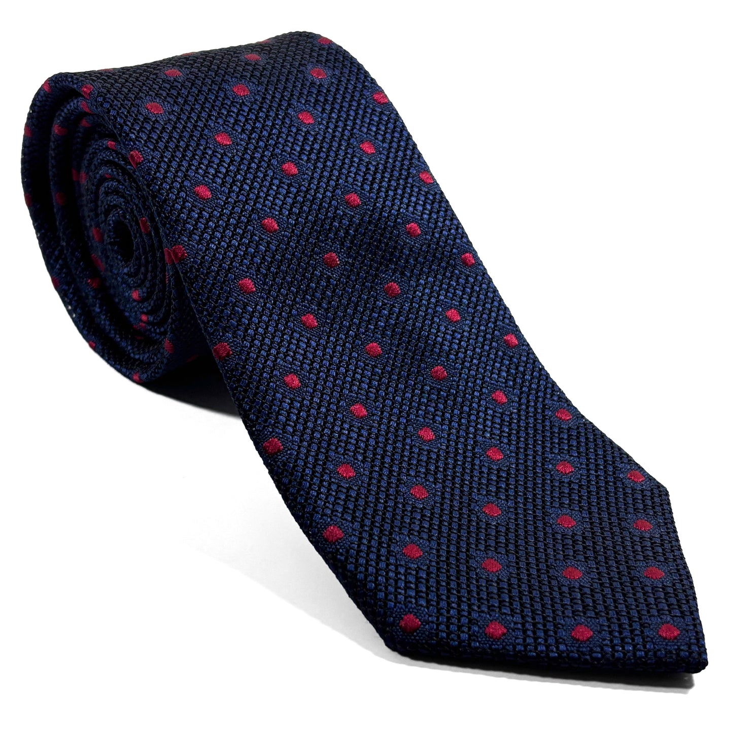 Navy Blue & Red Polka Dot Grenadine Tie - Handmade