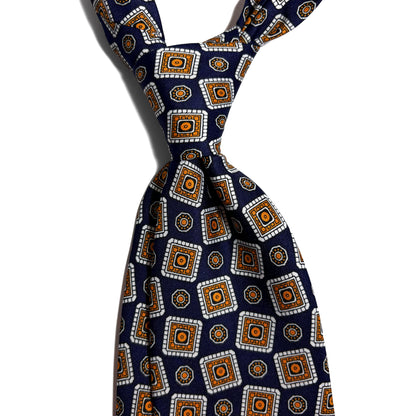 Navy Blue Falling Blocks Silk Tie